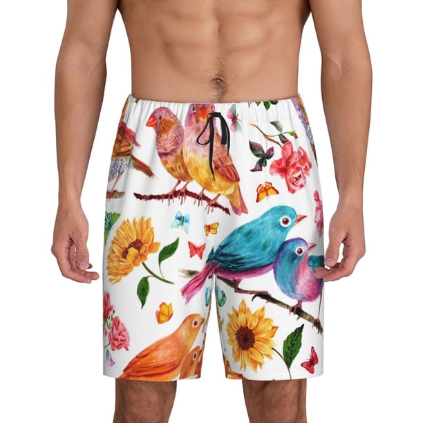 Fotbe Flowers Birds And Butterflies Pantalones Cortos de Pijama para Hombre, Ropa de Dormir, Pantalones de Pijama Cortos para Hombre-4X-Large