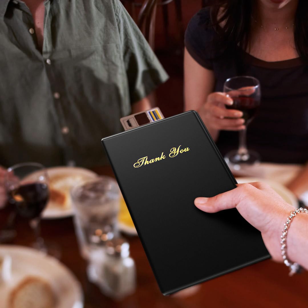 Check Presenters for Restaurants ‚Äì 20 Pack Guest Check Card Holder- Black with Gold Thank You Imprint- Bill Book Restaurant Supplies 5.5‚Äô‚Äô x 10‚Äô‚Äô (20 Pack)