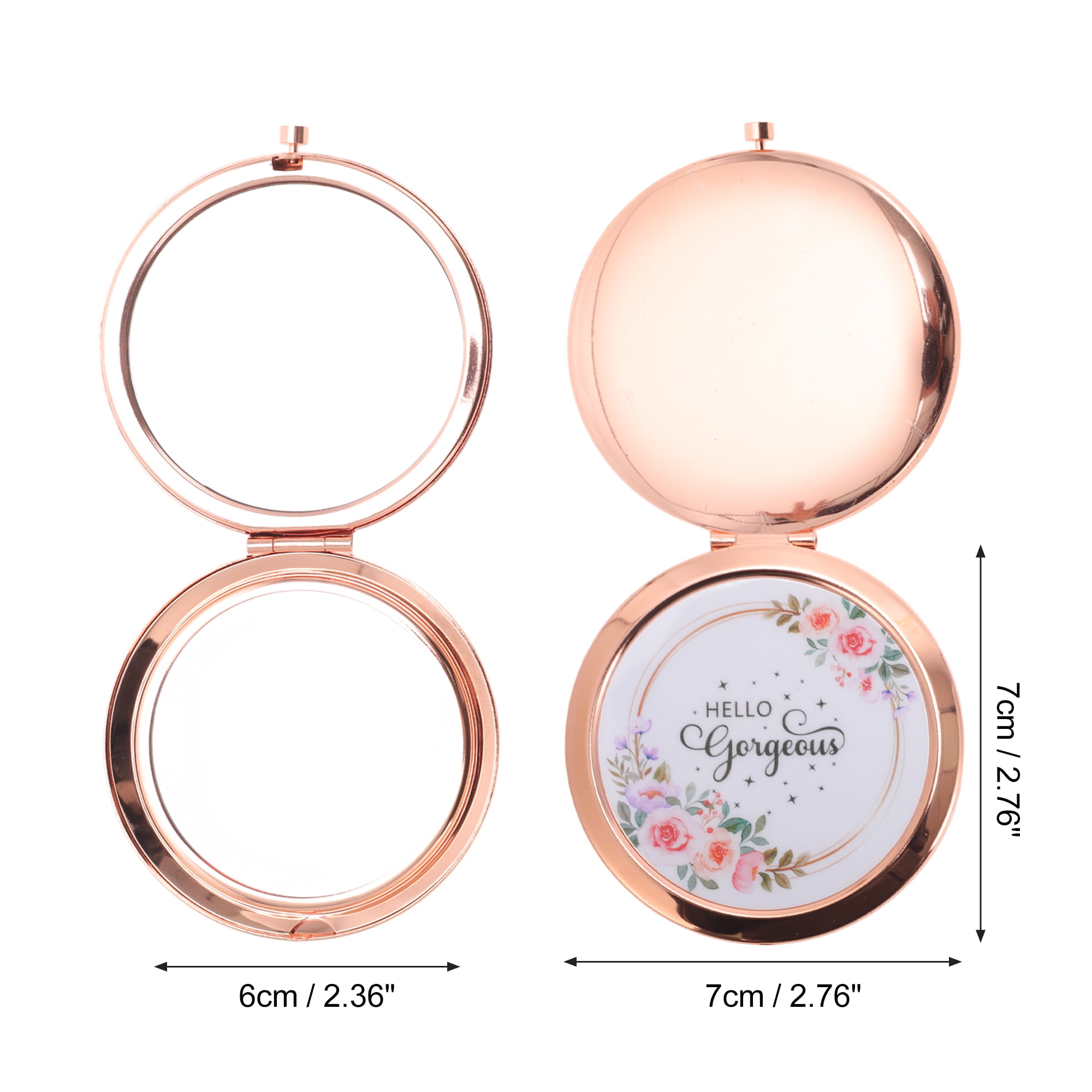 Unique Bargains Metal Portable Durable Makeup Mirror Rose Gold Tone 2.76"x 2.76"x 0.39"