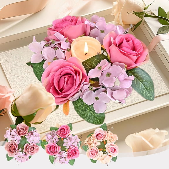 Nkmbld Rose Candle Ring Wreaths for Home Cabinets Artificial Berry Candle Rings for Home, Wedding, Christmas Holiday Table Centerpiece Decorations