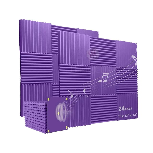Paneles de espuma insonorizados TEMGCUAM, paquete de 24 unidades, 30 x 30 x 2,5 cm, color morado