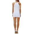 thumbnail image 6 of Dresses for Women Halter Neck Crewneck Sleeveless Solid Color Sexy Bodycon Club Party Cocktail Mini Dress S-2XL, 6 of 6
