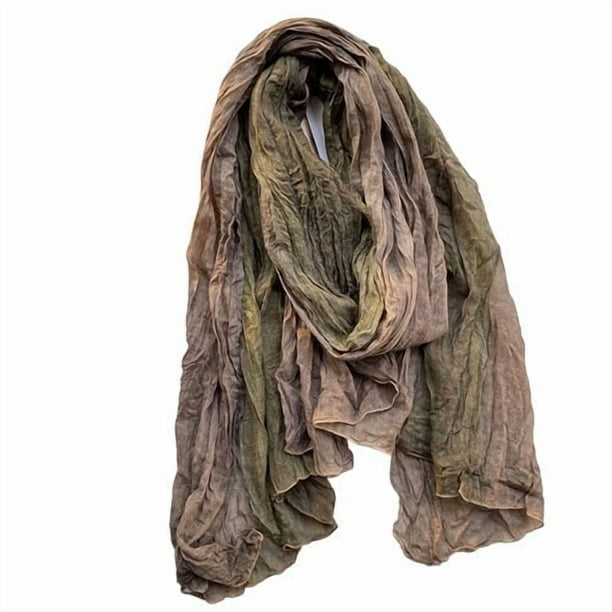 Bufandas de estilo étnico para mujer, bufanda de lino, chal largo plisado con degradado, teñido anudado, bufanda de seda fresca literaria coreana para mujer