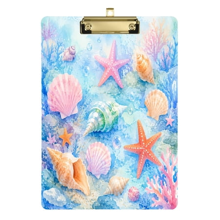 Acrylic Writing Board Silver 12.5*9 Inch Clipboards Transparent Acrylic Material Suitable For Office Classroom Teachers Fashion Bloggers Stationery Enthusiasts Starfish Sea Shell