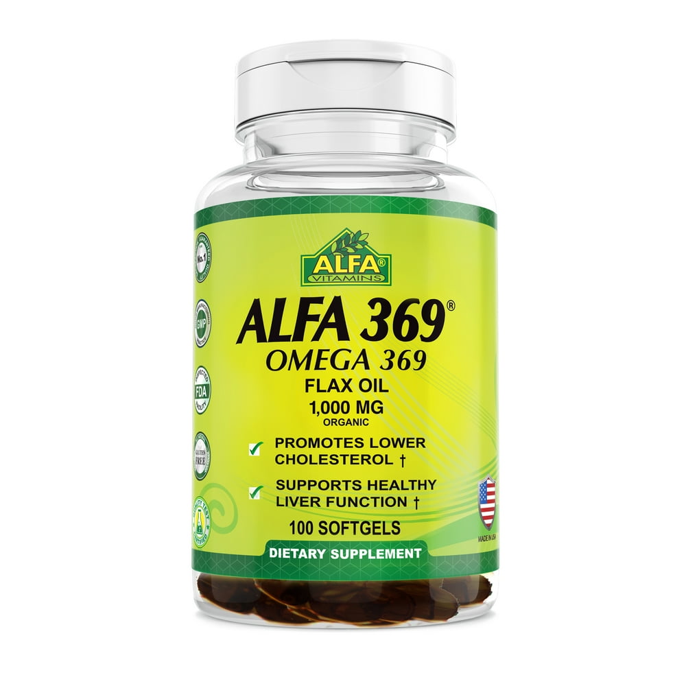 Alfa Vitamins Alfa 369 Omega-3-6-9 Flax Oil Softgels, 1000 Mg, 100 Ct