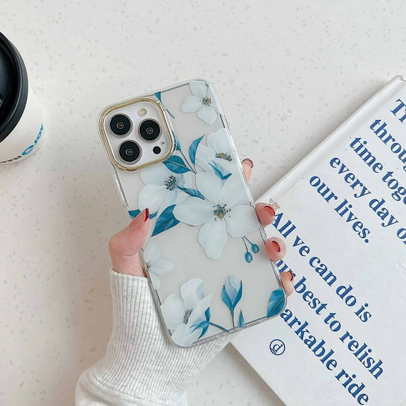 Dteck Compatible with iPhone 13 Pro Max Case, Clear Flower Soft Flexible TPU and Hard PC Shockproof Case Women Girls Case for iPhone 13 Pro,B