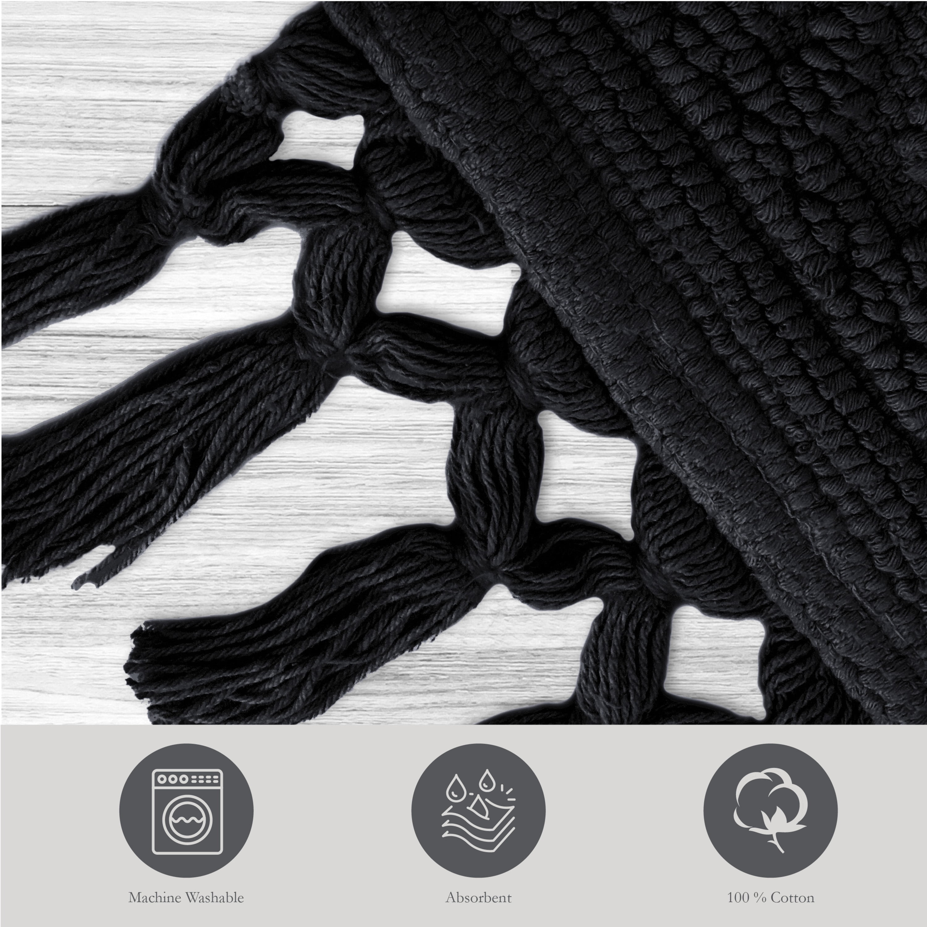 Jean Pierre Ricardo Cotton Fringe 17 x 31 in. Bath Rug, Black