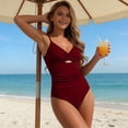 thumbnail image 4 of CHGBMOK Womens One Piece Swimsuits Tummy Control Front Cross Cutout Bathing Suits Ruched Slimming V Neck Swimwear, 4 of 5