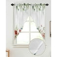 thumbnail image 2 of Swag Curtains, Spring Red Flowers Rose Floral Green Eucalyptus Rod Pocket Kitchen Curtains Valances Tier Curtains Swag Valance Curtains for Bedroom Living Room 36" x 36", 2 Panels, 2 of 6