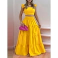 thumbnail image 2 of Women'S 2 Piece Outfits Spaghetti Strap Crop Top and Smocked Waist Ruffle Swing Long Skirt Set Yellow XL, 2 of 4