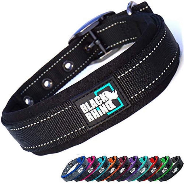 Black Rhino - Collar para Perros Acolchado de Neopreno Ultra Suave Comfort Collar para Perros de Todas las Razas - Resistente, Ajustable, Reflectante, Resistente a la Intemperie (Grande, Negro)