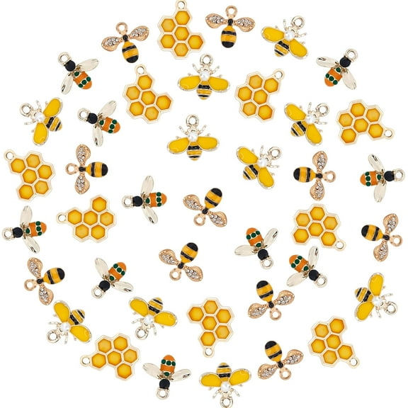 1 Box 40pcs 4 Styles Bees Charms Pendants Animal Bees Honeycomb Enamel Charm with Rhinestone for Jewelry Making Earrings Keychains Supplies