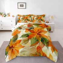 Manfei Orange Leaves 2pcs Bedding Comforter Set,Autumn Fall Twin Comforter Sets,Botanical Plants Breathable Bedding Set,Luxury Teens Bedroom Decor,Reversible