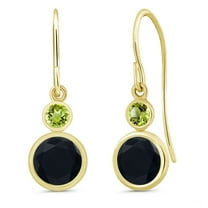 Gem Stone King 14K Yellow Gold Black Onyx and Green Peridot Drop Dangle Earrings for Women (1.84 Cttw, Gemstone December Birthstone, Round 6MM and 3MM)