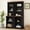 Black MDF Primary Living Space5, variant on LHSHID Two-Piece Elegant Freestanding Tall Cabinet with Fully Open Storage,Walnut Element Bookshelves with Curved Design,Stylish Display Bookcase with Anti-Tip Device for Living Room,Black