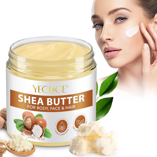 Manteca de karité orgánica pura Jiugonggang Mantequilla corporal y facial cruda sin refinar Mantequilla corporal pura y natural para piel seca agrietada, estrías y antienvejecimiento 7.76 oz