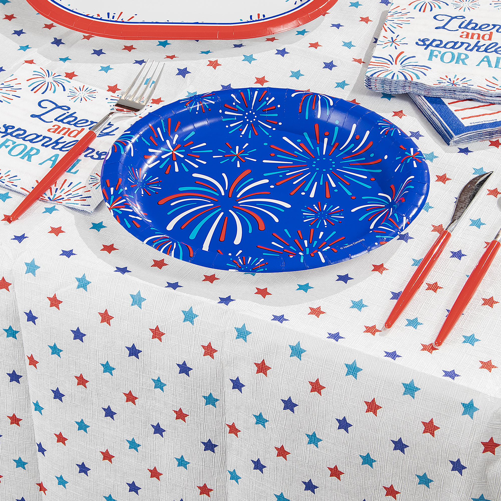 Patriotic Fireworks Disposable Paper Plates, 10", Red/White/Blue, 8 Count, by Way To Celebrate