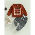 thumbnail image 2 of TSEXIEFOOFU Toddler Boy Autumn Clothes Set, Long Sleeve Round Neck Letter Print Sweatshirt + Solid Color Trousers with Drawstring, 2 of 8