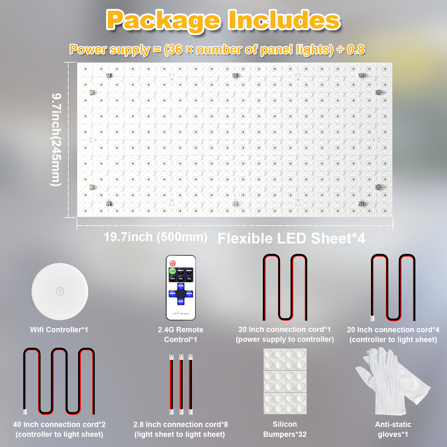 Voltide 4 Pack LED Backlight Sheet White 6000K 24V 36W, Dimmable LED Panel Sheet, Flexible Backlit Light with Remote Control, 19.7X9.7 Inch for Marble, Onyx, Quartz Countertop