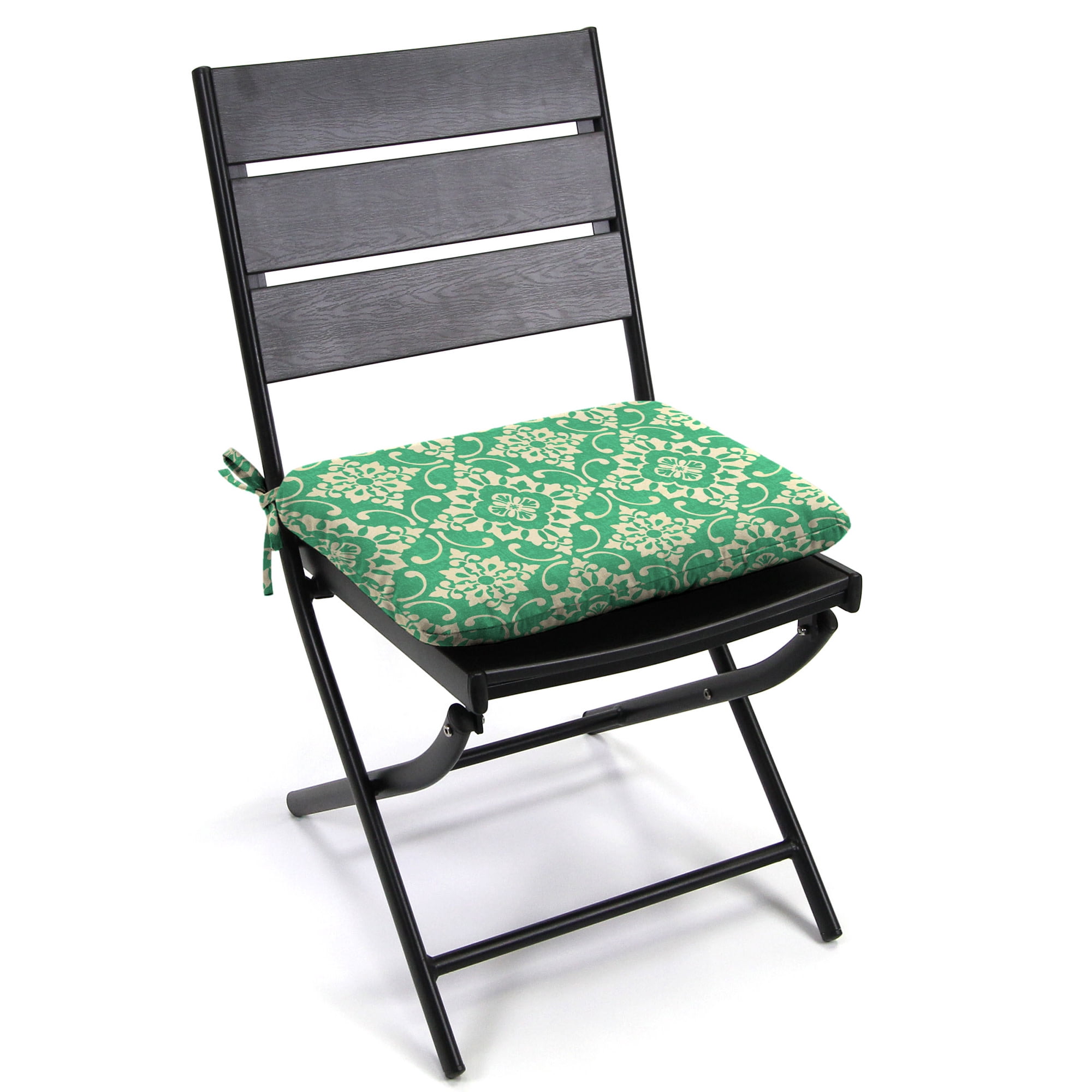 Jordan Manufacturing 16" x 16" Scampi Emerald Green Medallion Square Outdoor Chair Pad Seat Cushion with Ties