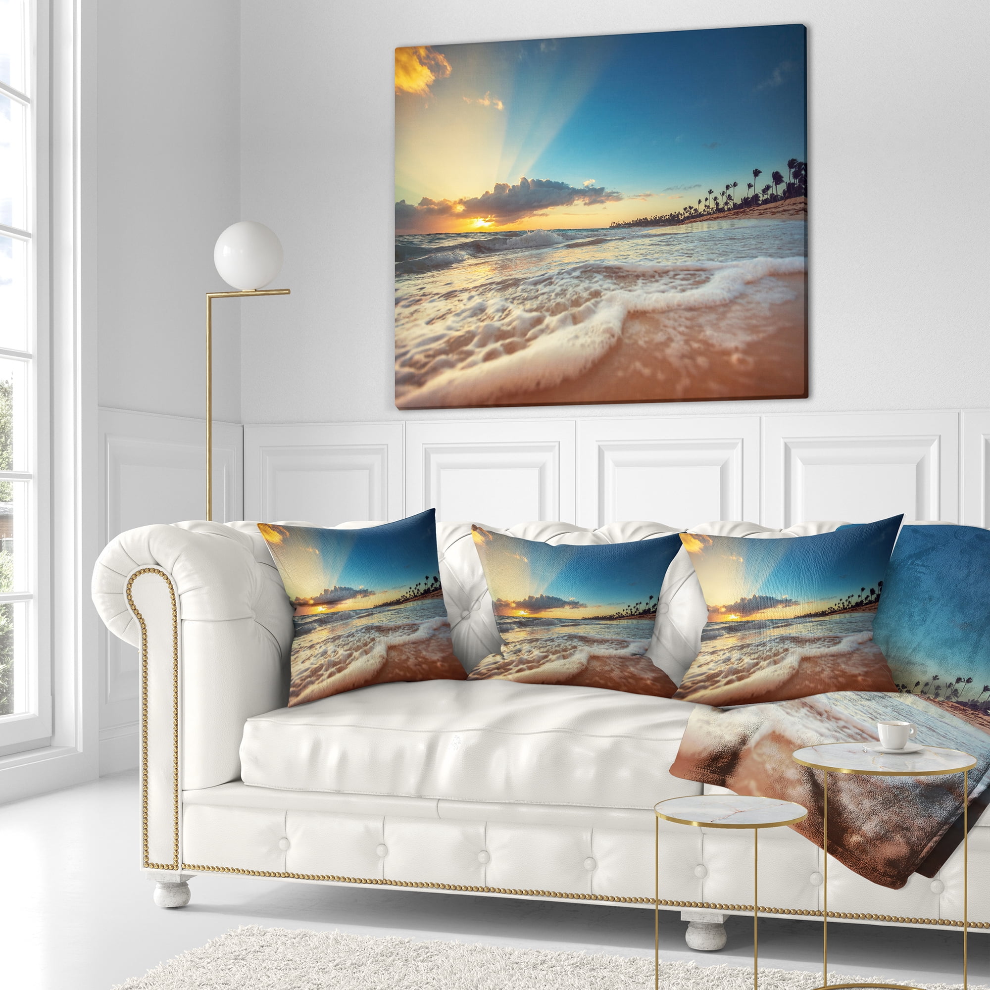 Designart Exotic Beach in Dominican Republic - Seashore Throw Pillow - 16x16