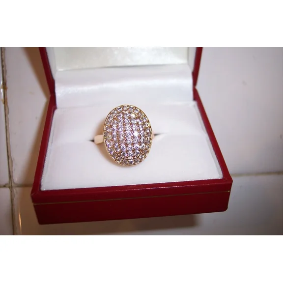 3.00Ct Round Cut Simulated Diamond Oval Cluster Cocktail Ring 14K Yellow Gold Plated