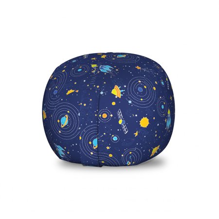 Space Storage Toy Bag Chair  Galaxy Shooting Stars Planets Spaceship Comet Moon Fantasy  Stuffed Animal Organizer Washable Bag  Large Size  Orange and Dark Blue  by Ambesonne