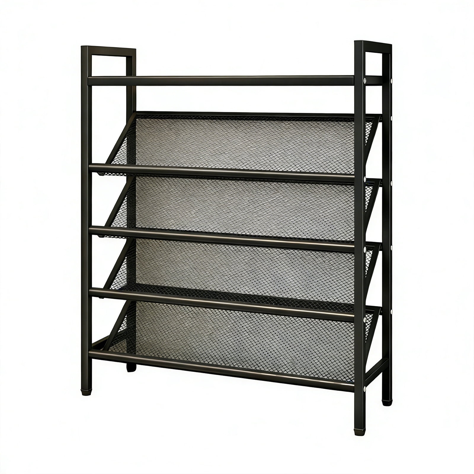 SHegdu Metal Shoe Racks,5-Tier Vertical Narrow Slanted Storage Shelf 25-30 Shoes for Bags Magazine Jewelry Display (Black, 35 inch)