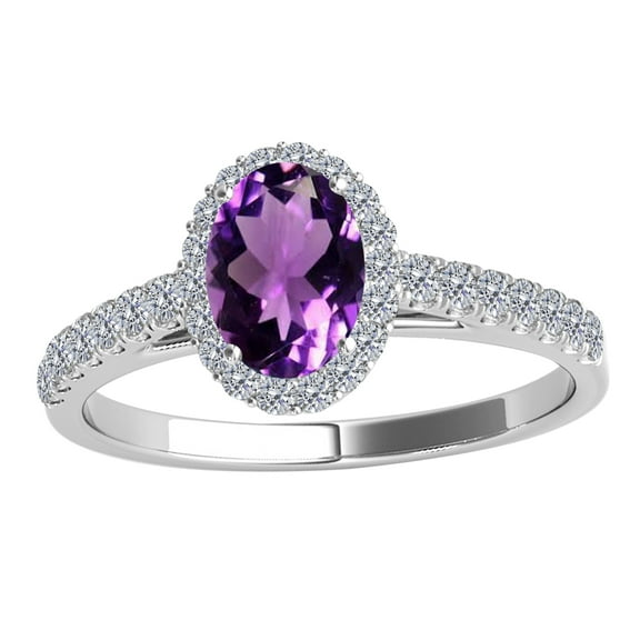 Aonejewelry 1.75 Ct. Ttw Diamond and Oval Shaped Amethyst Ring in 10K White Gold