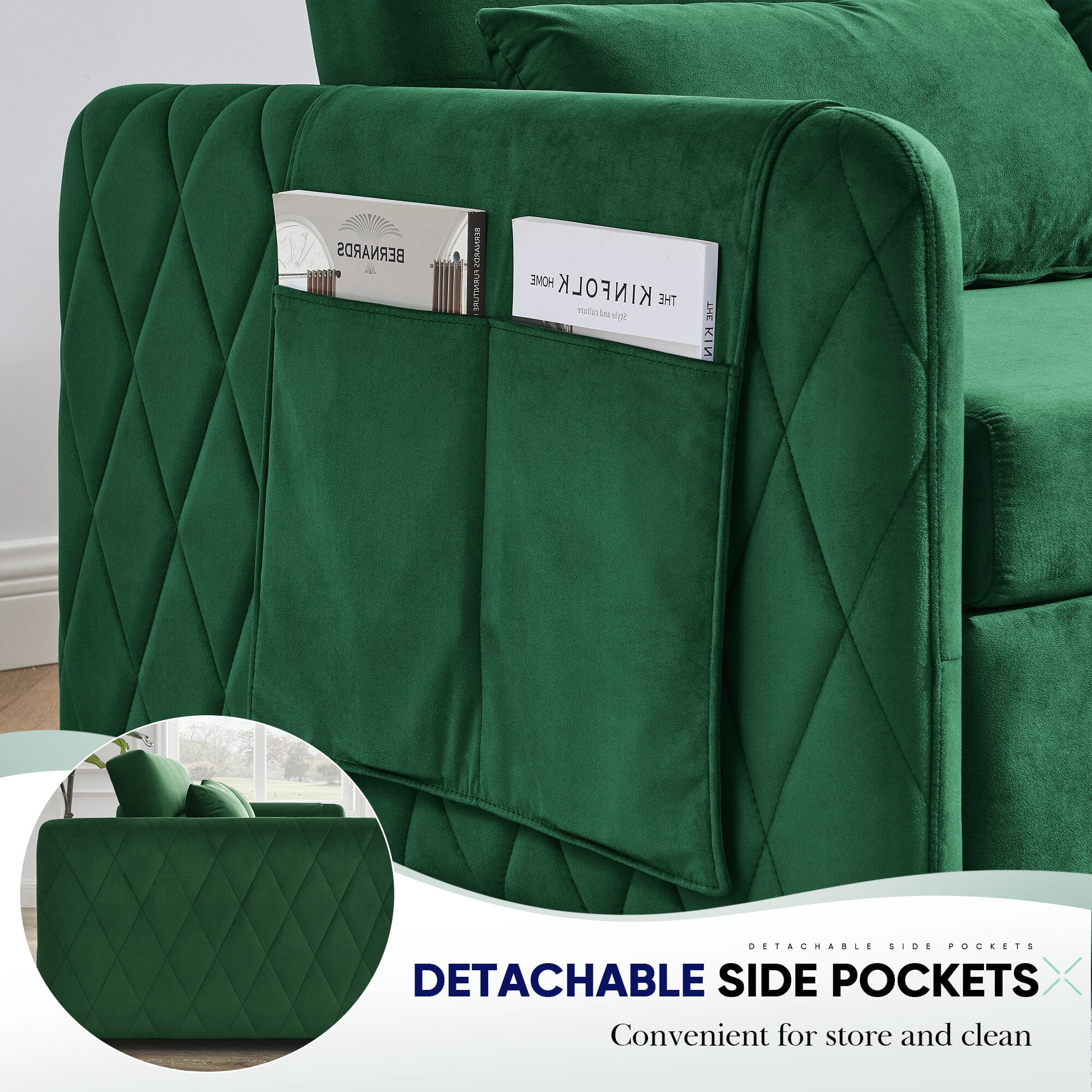 Lunale Convertible Futon Sofa Bed for Living Room, Modern Upholstered Loveseat Sleeper in Green