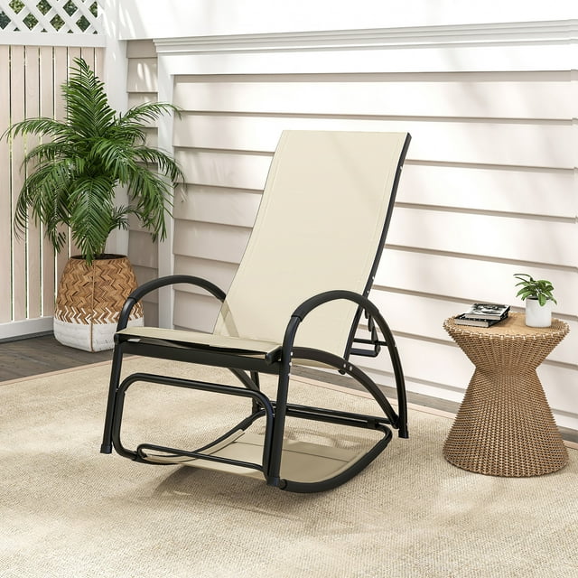 Gymax Chaise Berçante d'Extérieur 2-en-1 avec Dossier Réglable à 4 Positions, Accoudoirs Courbés, Beige