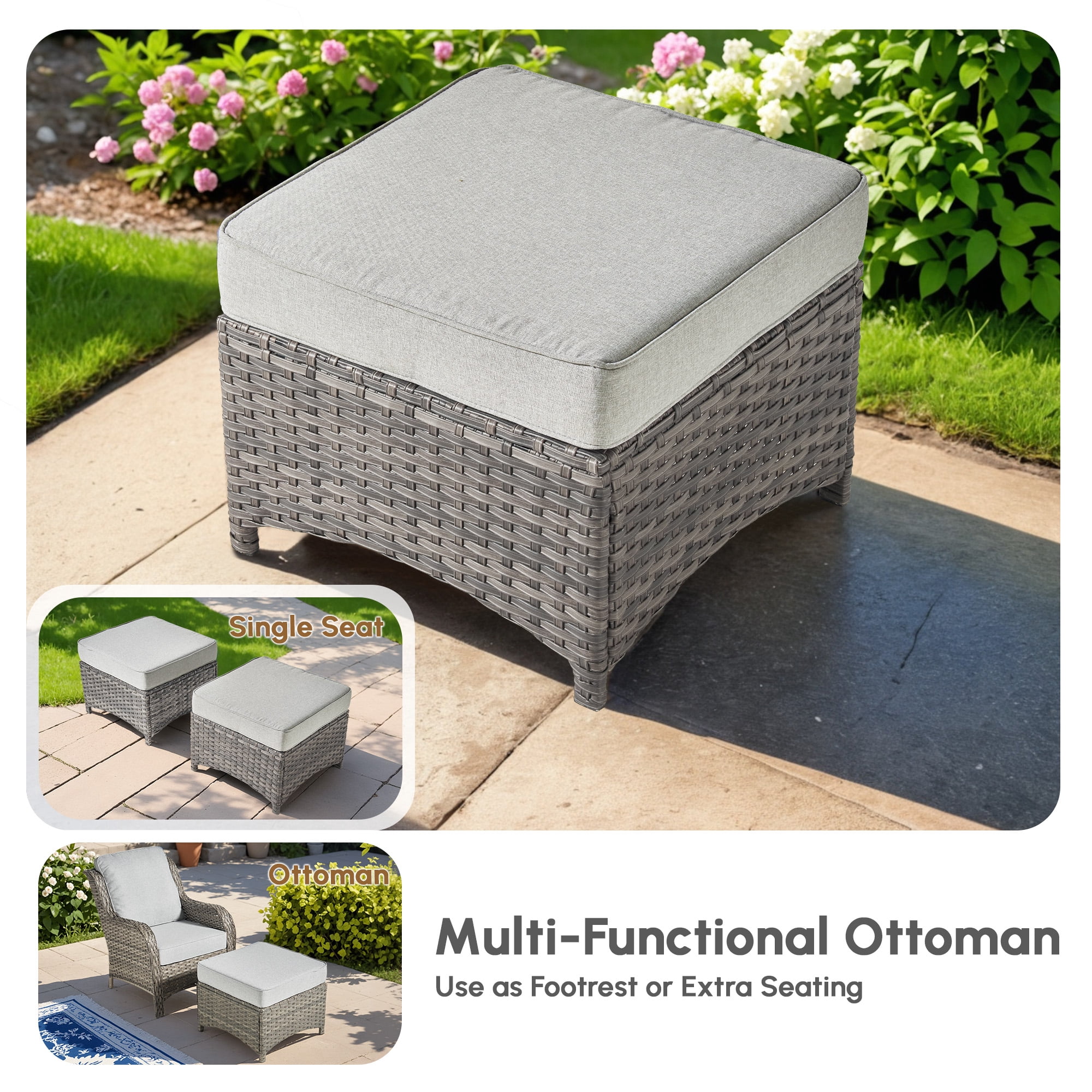 Ovios 7 Pieces Patio Furniture Set High Back All-Weather Wicker Sectional Outdoor Conversation Set with Swivel Chairs & Solar-Powered Coffee Table for Deck, Backyard, or Garden, Denim blue