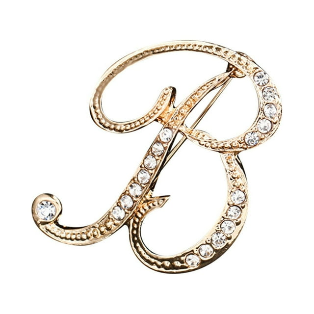Kcodviy Temperament Elegant 26 initial Ribbon Bow Tie Rhinestone Brooch for Women Antique Brooch Gold Brooch for Women Shawl Clips for Women A Z 26 Alphabet initial Brooch for Teen Jewelry