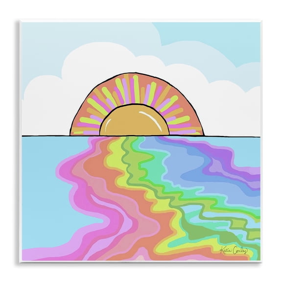 Stupell Industries Swirling Rainbow on Sea Surface Landscape & Nature Painting Unframed Art Print Wall Art, 12 x 12