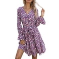 thumbnail image 2 of Vestido Plisado, Patrón Floral Vestido De Manga Larga Con Un Solo Pecho Cuello En V Manga Larga Para Vacaciones ANGGREK JB1711, 2 of 6
