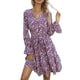 thumbnail image 3 of Vestido de manga larga vestido plisado diseño de amarre cuello en V patrón floral de un solo pecho para la escuela ANGGREK Otros, 3 of 6