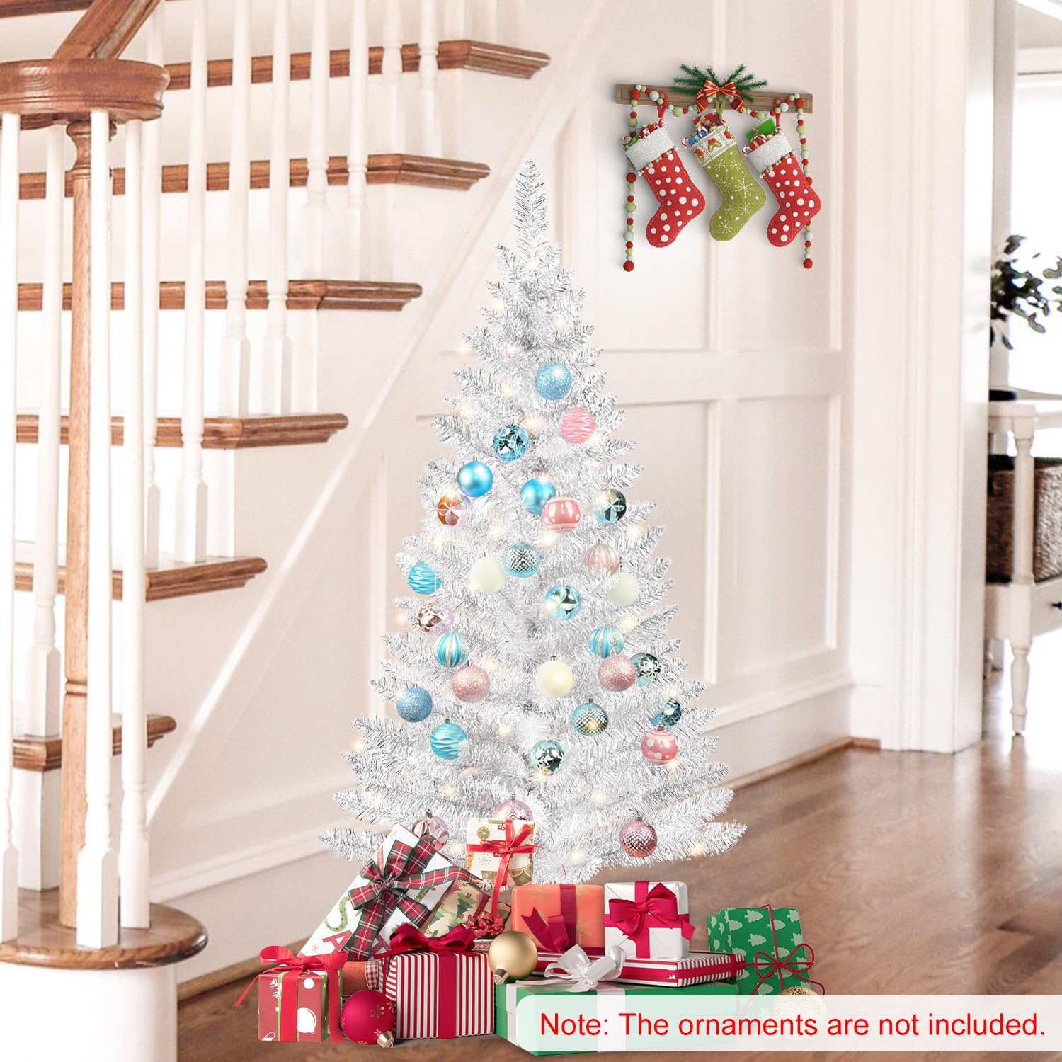 Bringstar 4' Silver Artificial Christmas Tree with 50 String Lights photo 5