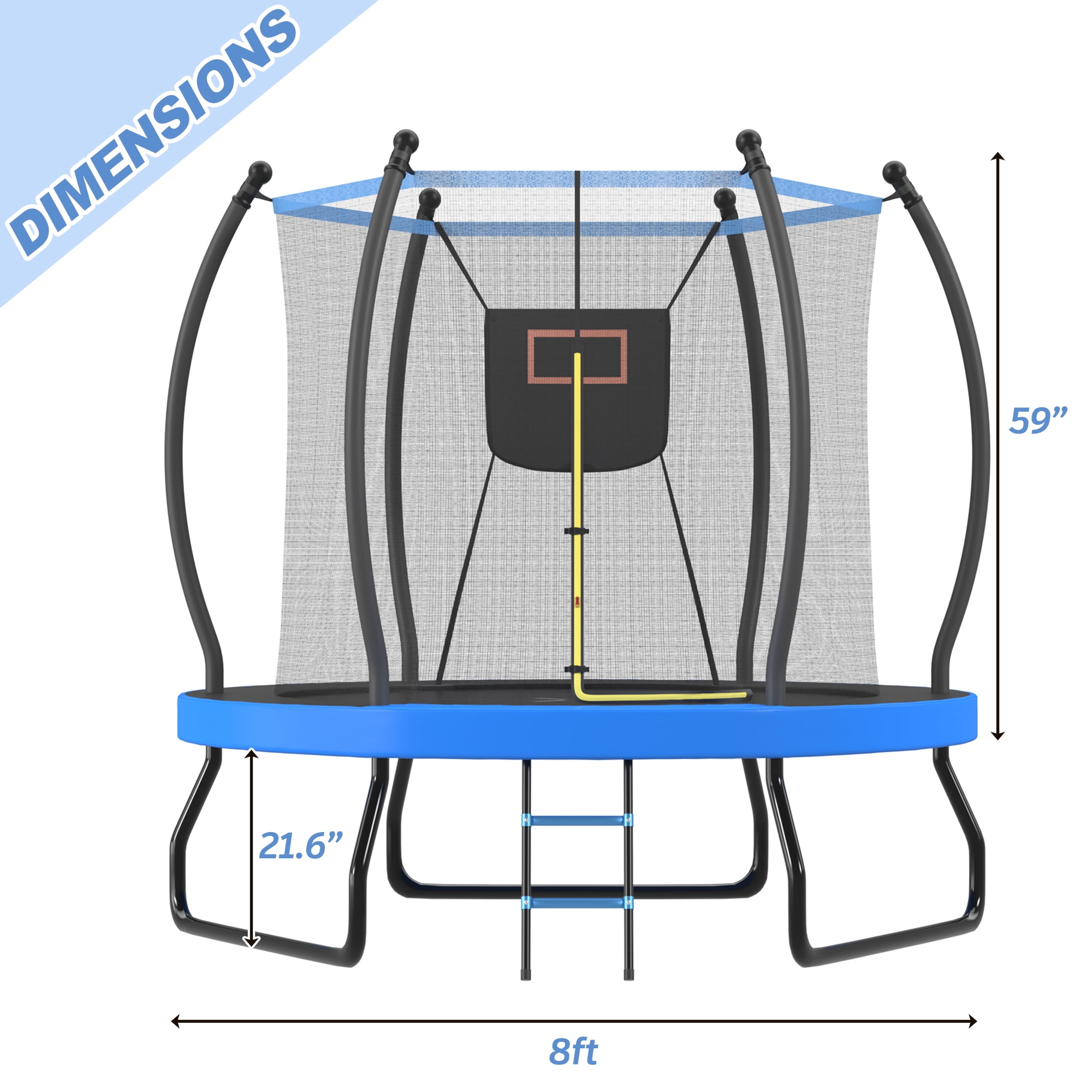EUROCO 8FT Trampoline with Basketball Hoop & Ladder, Outdoor Trampoline for Kids