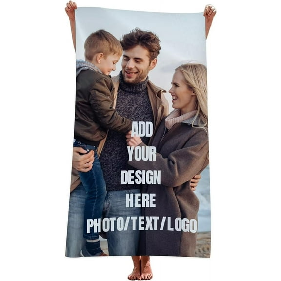 AISENIN Custom Beach Towels with Picture Personalized Towel Design Your Name Photo Logo Towels For Summer Vacation Wedding Birthday Gift for Kids Women Men 30*60Inch