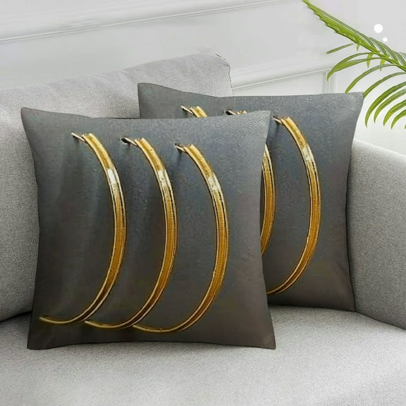 Acheng  Throw Pillow Covers Set of 2 - Soft Decorative Cushion Covers Cases with Gold Leather for Sofa Bedroom Livingroom Car, Grey and White