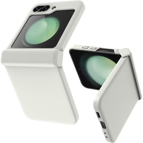 for Samsung Galaxy Z Flip 5 Case with Hinge Protection, Slim Thin Shockproof Hard Protective Phone Case Cover (White)