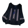 thumbnail image 4 of Blusa bordada para mujer, cuello redondo, elegante, ligera, con mangas abullonadas Negro, 4 of 9