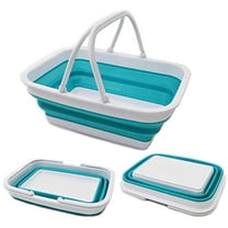 SAMMART 9.2L (2.37Gallon) Collapsible Tub with Handle - Portable Outdoor Picnic Basket/Crater - Foldable Shopping Bag - Space Saving Storage Container (1, Bright Blue)