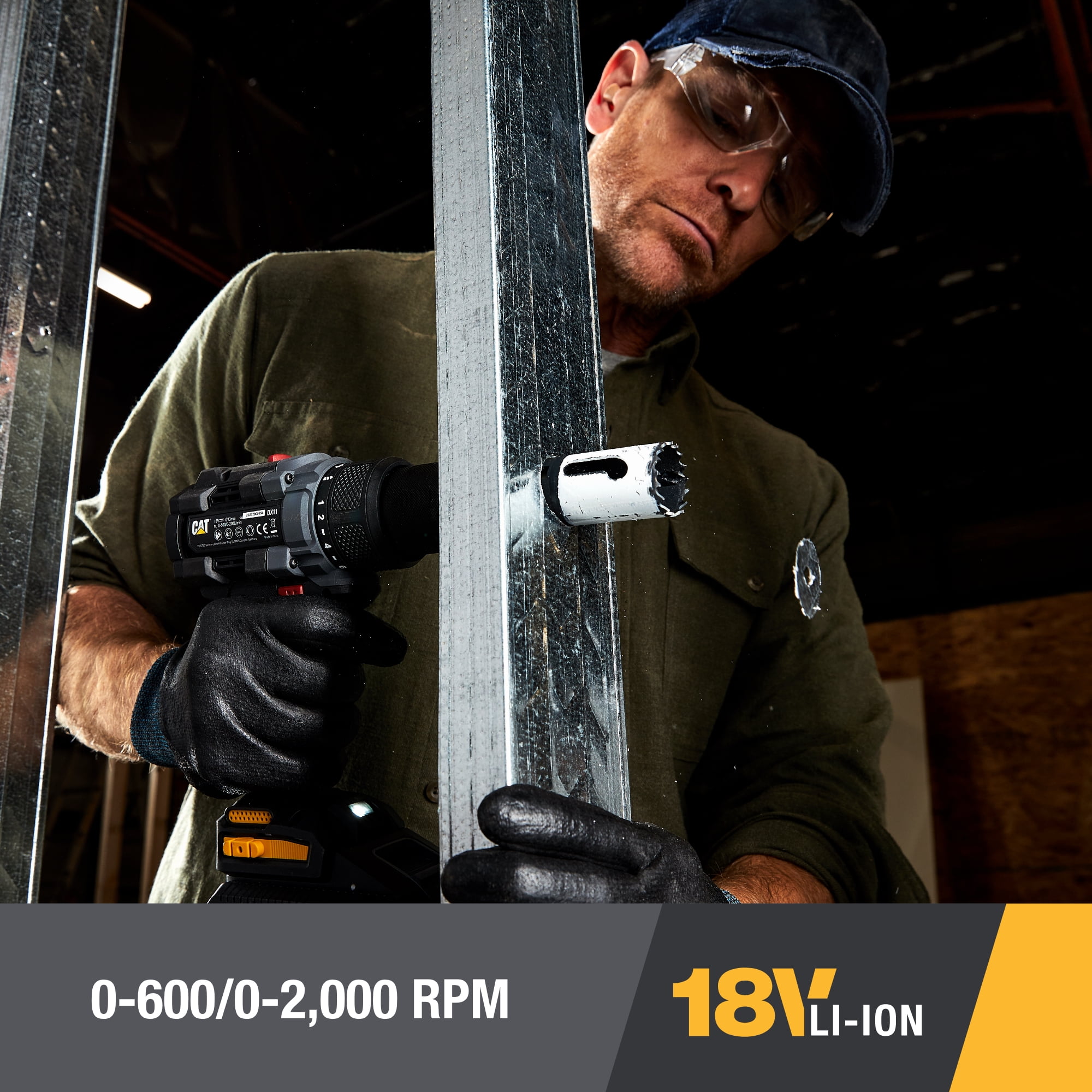 Caterpillar Cat® DX11 18V 1 FOR ALL 1/2" Cordless Drill/Driver with Brushless Motor and Two Batteries