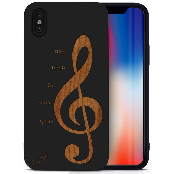 Case Yard Wooden Case for iPhone-X Soft TPU Silicone cover Slim Fit Shockproof Wood Protective Phone Cover for Girls Boys Men and Women Supports Wireless Charging Music Design