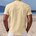 thumbnail image 3 of Zimjoy Men's Henley Shirts Casual Short Sleeve Bamboo Linen Band Collar Shirt Summer Button Basic Tee Khaki L, 3 of 5