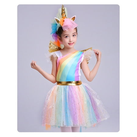 Unique Girls' Deluxe Rainbow Unicorn Costume Halloween Everyday Cosplay Dress-Up