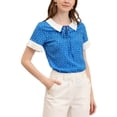 thumbnail image 1 of INSPIRE CHIC Blouse à Pois pour Femme à Col Claudine Contrasté à Manches Courtes m Bleu, 1 of 6