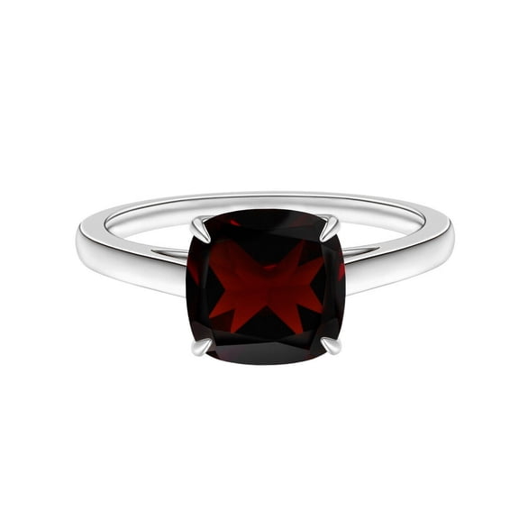 Sterling Silver 925 Cushion Cut Red Garnet Gemstone January Birthstone Solitaire Stacking Ring (6 MM, 1 CTW)