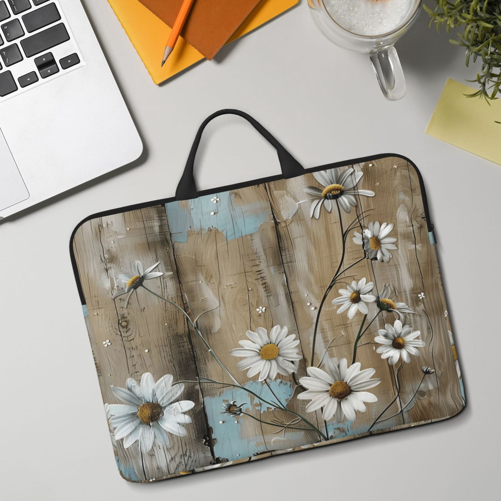 Laptop Sleeve Bag For Women Men 14inch Waterproof Durable Protective Computer Carrying Cover Handle Laptop Case Bag Turquoise Wood Farmhouse Sunflowers (5)